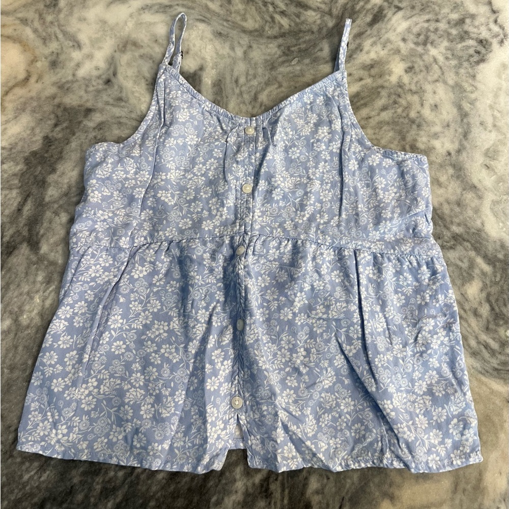 Abercrombie Kids Light Blue & White Floral Babydoll Top Size 15/16
